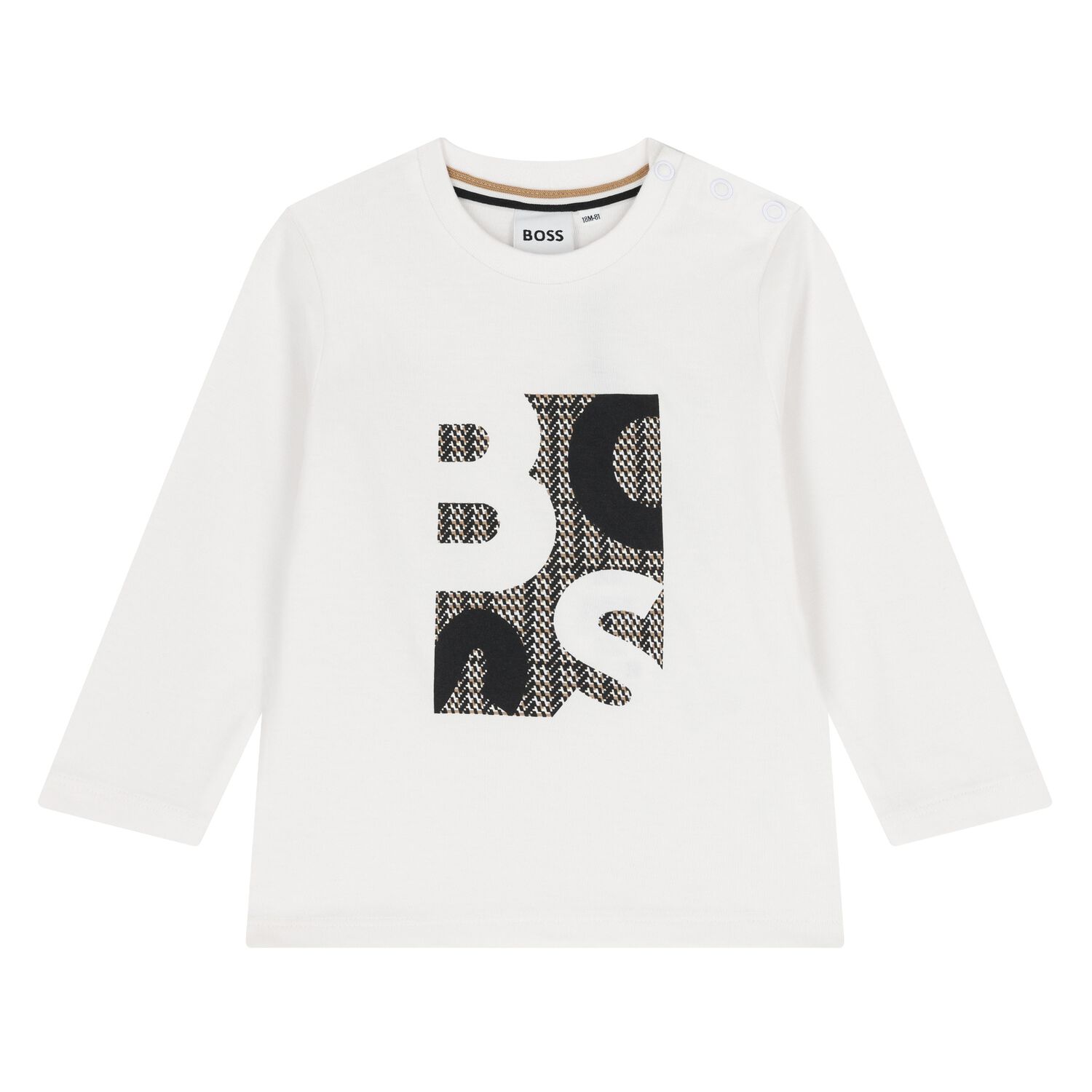 Younger Boys White Logo Long Sleeve Top, 1, hi-res