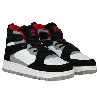 Boys Black & White Logo Trainers