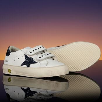 Girls Ivory & Navy Blue Logo Trainers