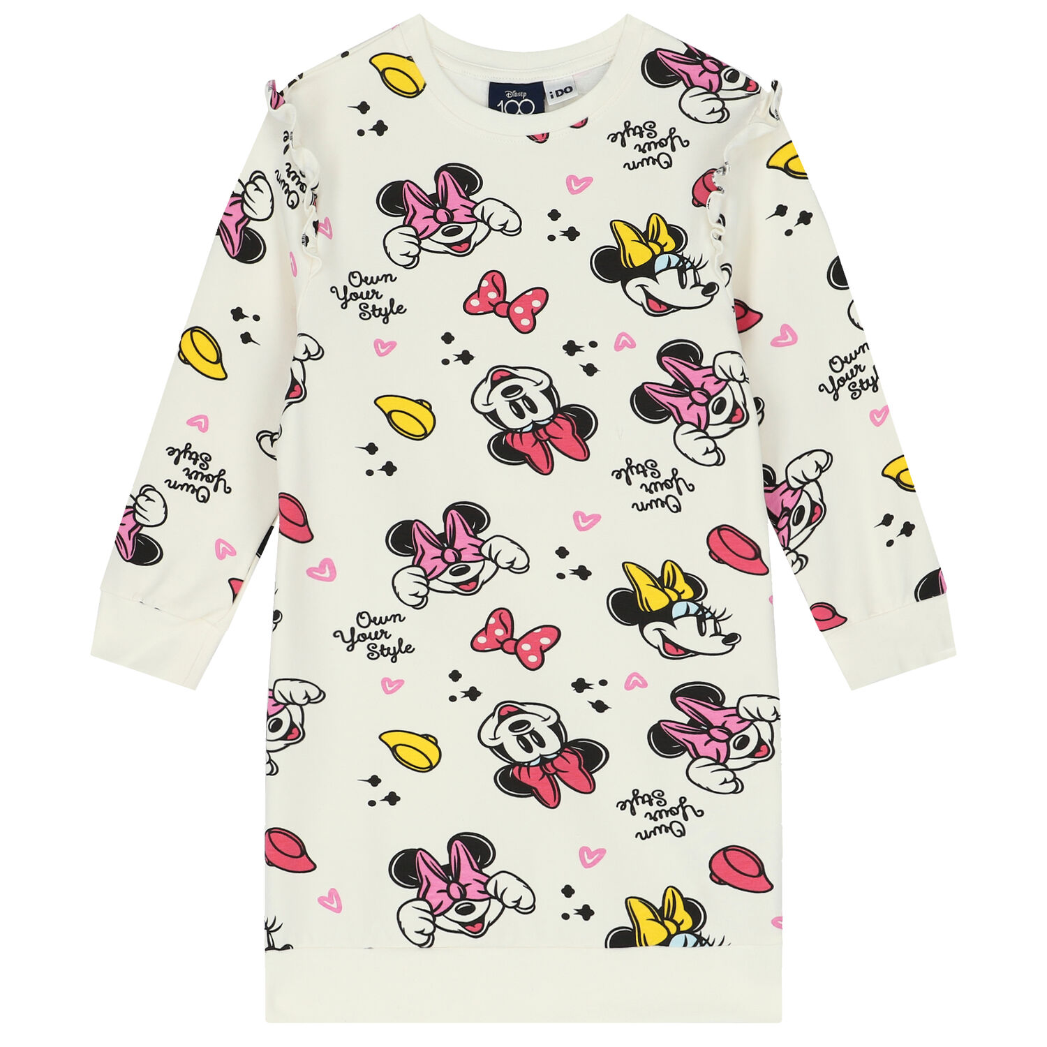 فستان بنات بطبعة ميني ماوس باللون العاجي, 1, hi-res