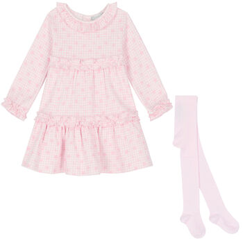 Baby Girls Pink & White Gingham Dress Set