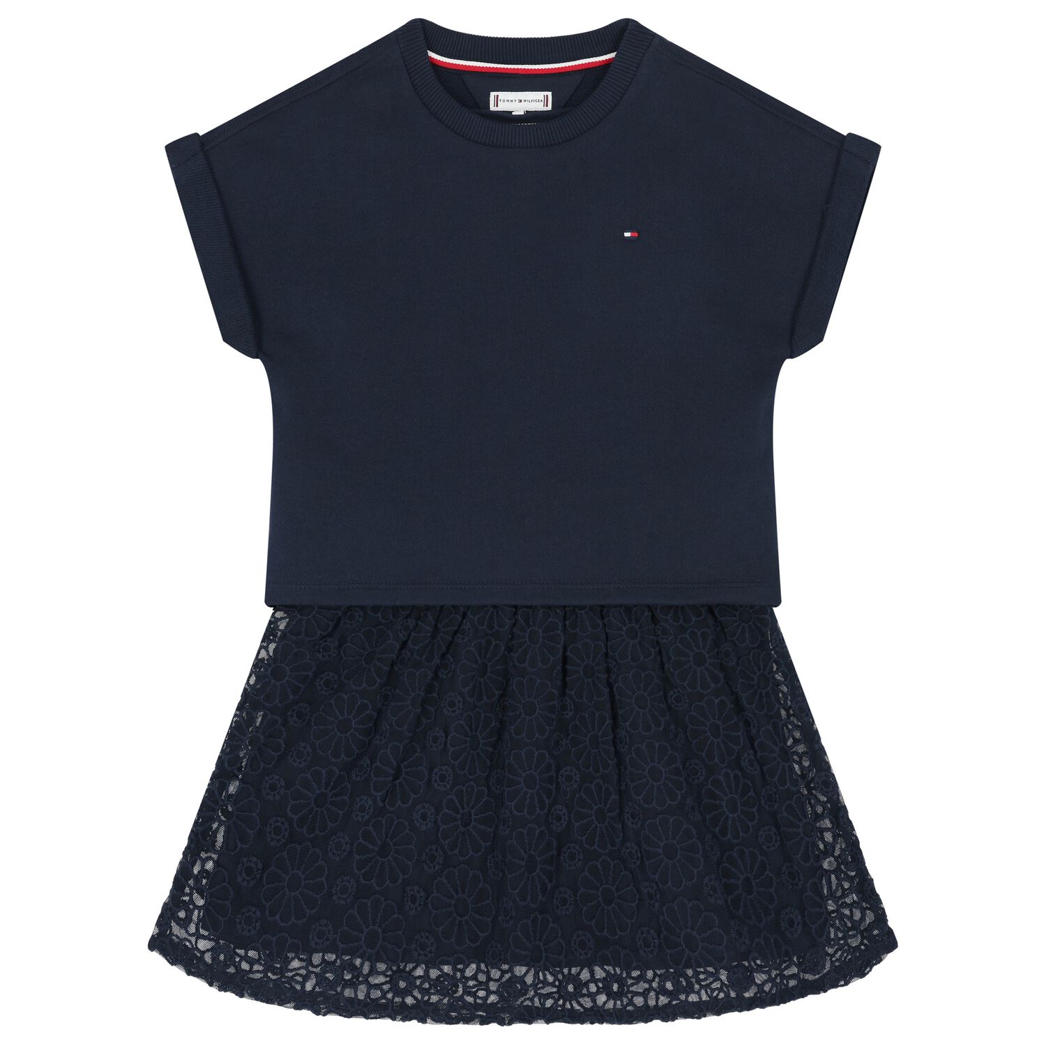 فستان بنات بطبعة الزهور باللون الكحلي, 1, hi-res