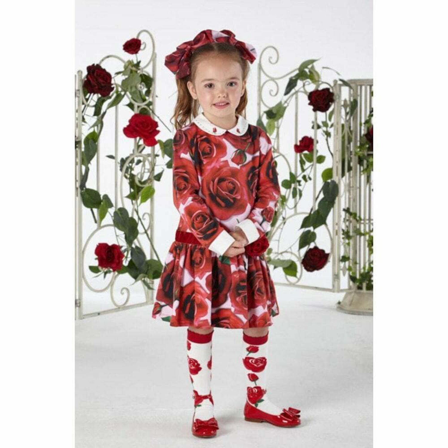 Girls Rose Print Dress, 1, hi-res