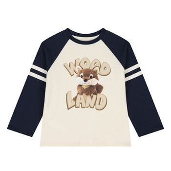 Younger Boys Ivory & Navy Blue Fox Long Sleeve Top