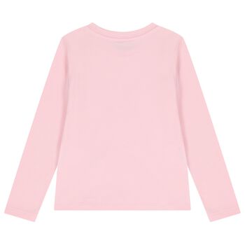 Girls Pink Teddy Bear Logo Long Sleeve Top