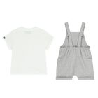 Younger Grey & White Teddy Bear Logo Dungaree Set, 2, hi-res