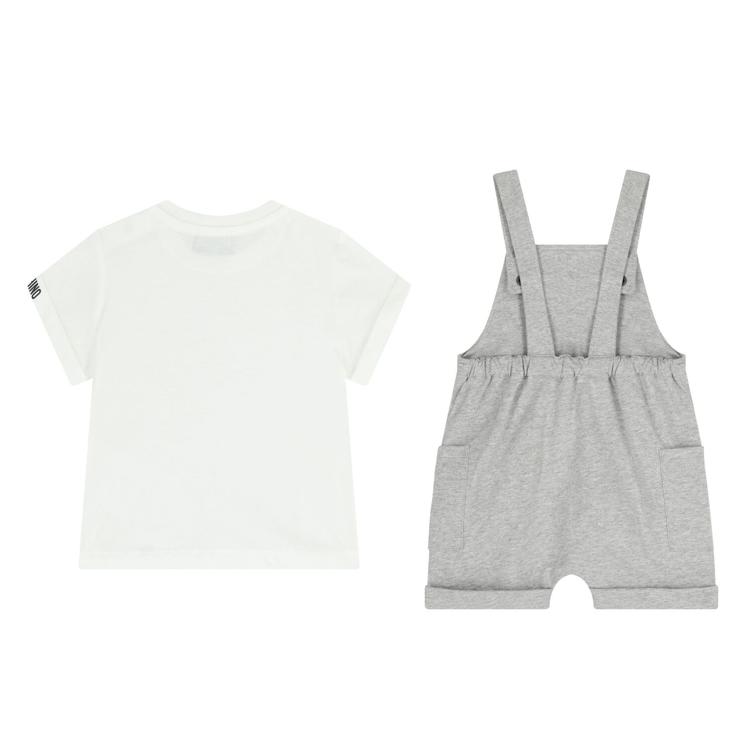 Younger Grey & White Teddy Bear Logo Dungaree Set, 2, hi-res