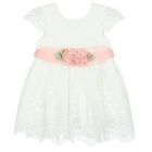 Younger Girls White Flower Lace & Tulle Dress, 1, hi-res