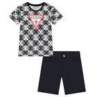 Boys Navy Blue Logo Shorts Set, 2, hi-res