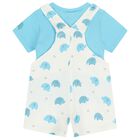 Baby Boys Turquoise & White Dungaree Set, 1, hi-res