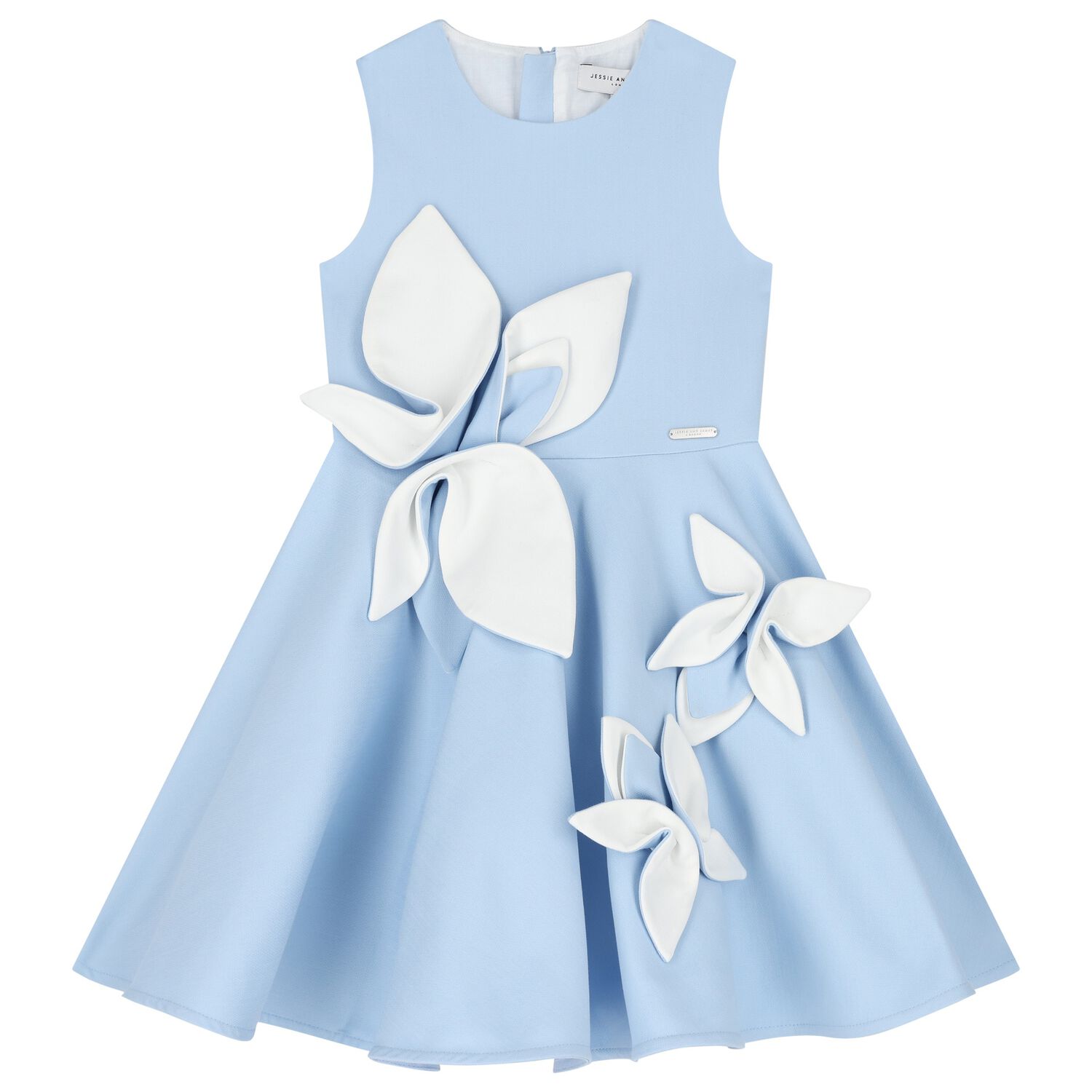 Girls Blue Satin Floral Dress, 3, hi-res