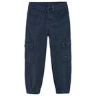 Boys Navy Blue Cargo Trousers, 2, hi-res