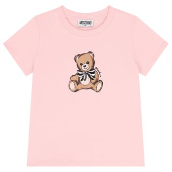 Girls Pink Teddy Bear Logo T-Shirt