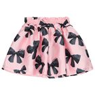 Girls Pink & Black Bow Print Skirt, 1, hi-res