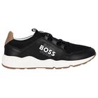 Boys Black Logo Trainers, 1, hi-res