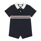 Baby Boys Navy Blue Web Striped Romper, 1, hi-res