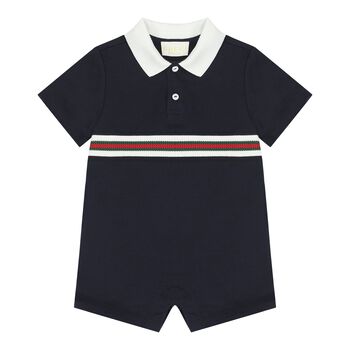 Baby Boys Navy Blue Web Striped Romper
