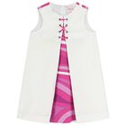 Girls White & Purple Marmo Sleeveless Dress, 1, hi-res