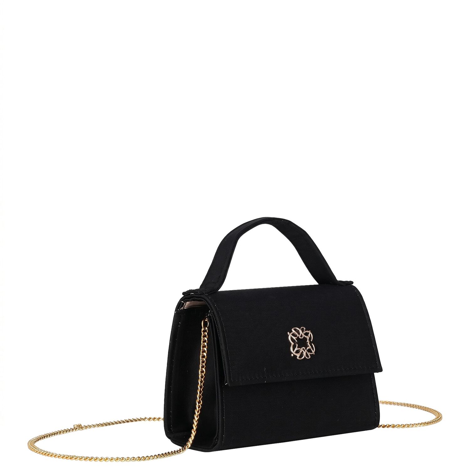 Girls Black Satin Handbag ( 13cm ), 2, hi-res