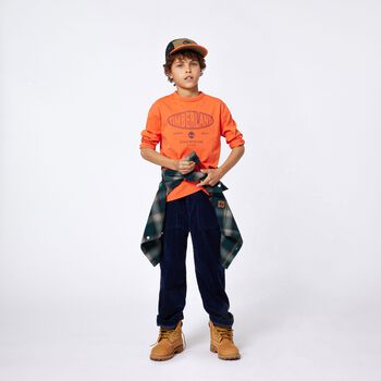 Boys Orange Logo Long Sleeve Top