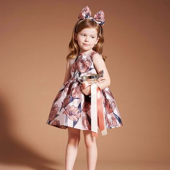 Girls Pink Brocade Dress