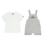 Younger Grey & White Teddy Bear Logo Dungaree Set, 2, hi-res