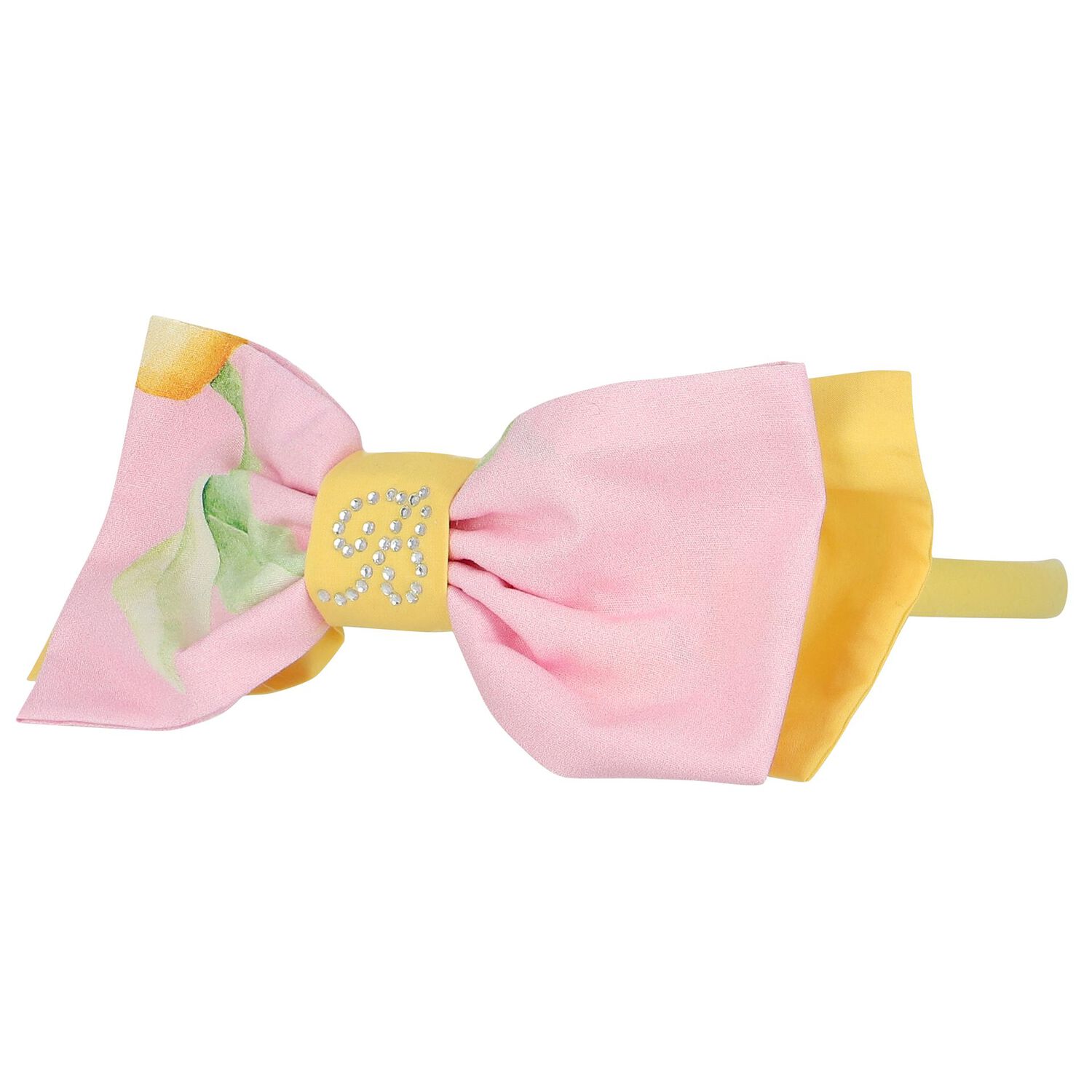 Girls Pink & Yellow Logo Bow Headband, 1, hi-res