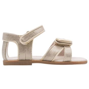 Younger Girls Gold Floral Pearl Sandals