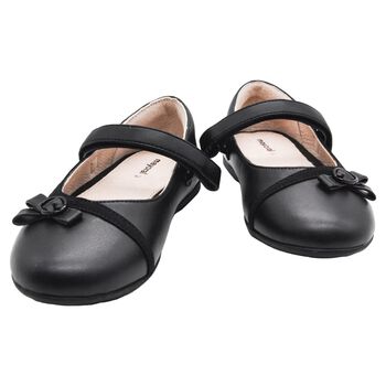 Girls Black Leather Ballerina Shoes