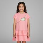 فستان بنات بالشعار وطبعة حقيبة باللون الوردي, 3, hi-res