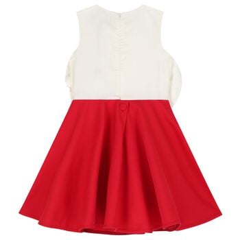 Girls Ivory & Red Floral Applique Dress