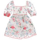 Girls Ivory & Pink Embroidered Tulle Dress , 1, hi-res