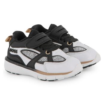 BOSS حذاء رياضي بشعار باللونين الأبيض والأسود للأولاد, 1 حذاء رياضي بشعار باللونين الأبيض والأسود للأولاد