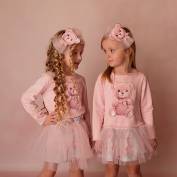 Girls Pink Teddy Bear Tulle Headband