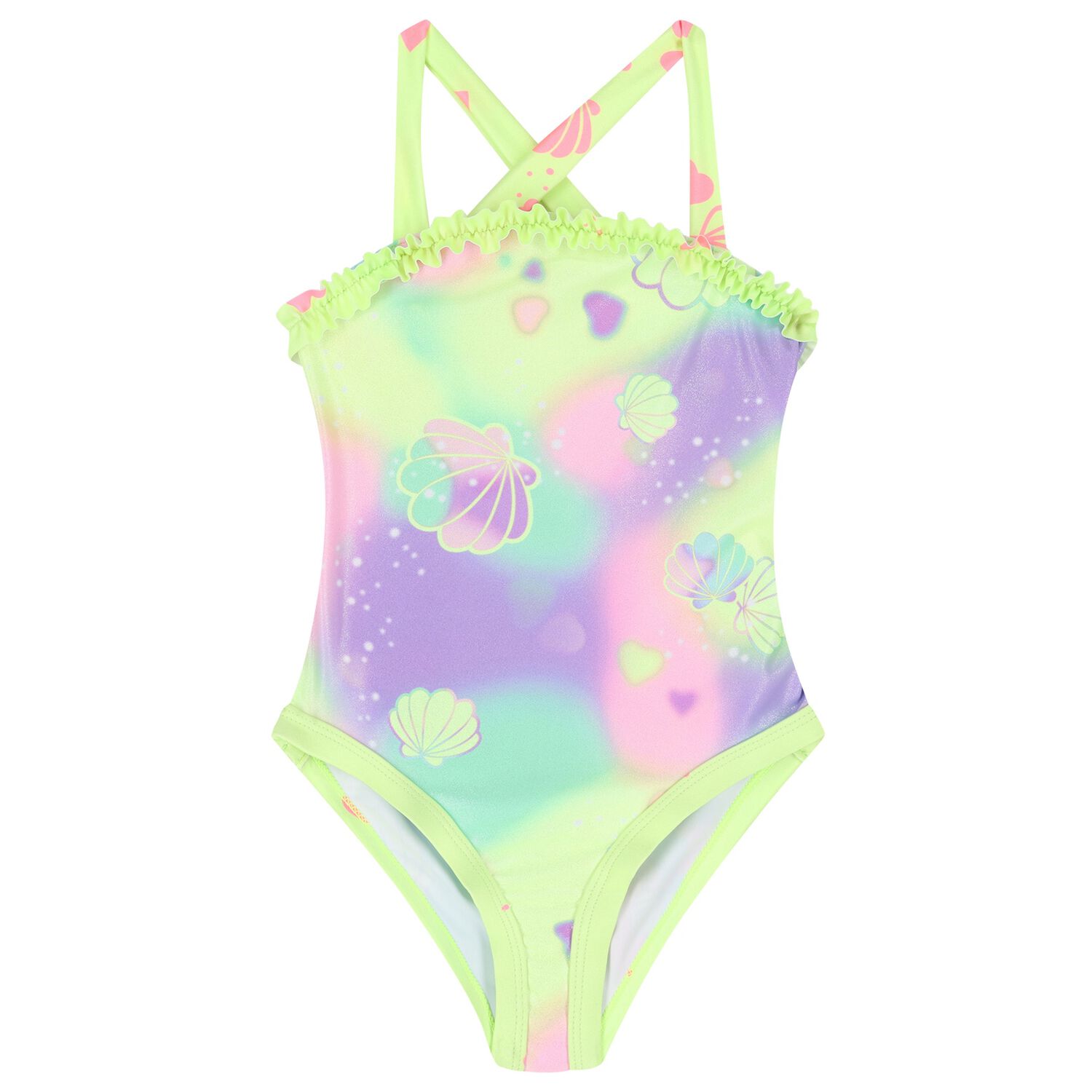 Girls Multi-Coloured Sea Shell Swimsuit, 1, hi-res