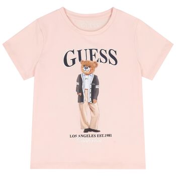 Girls Pink Teddy Bear Logo T-Shirt