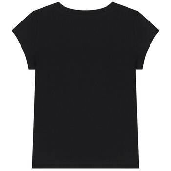 Girls Black Teddy Bear Logo T-Shirt