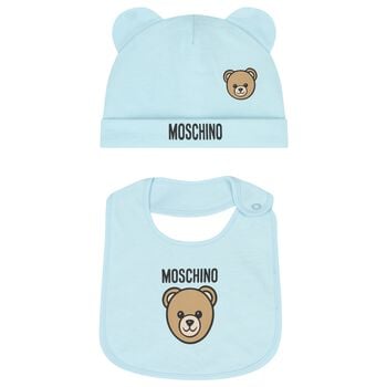 Blue Teddy Bear Logo Hat & Bib Gift Set