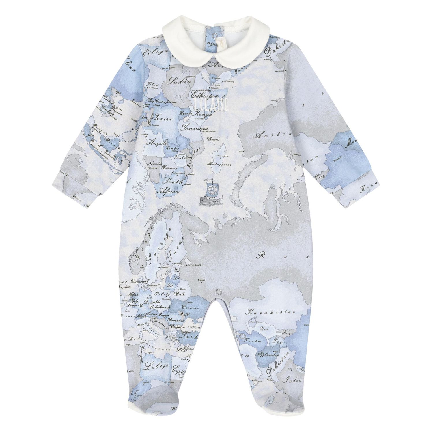 Baby Boys Blue & Grey Geo Map Babygrow Gift Set, 3, hi-res