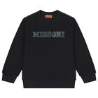 Boys Black Zig Zag Logo Sweatshirt, 1, hi-res