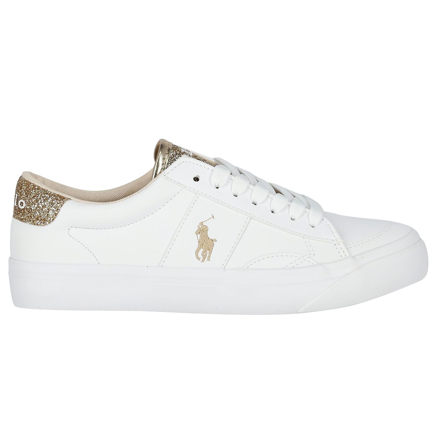 Girls White & Gold Logo Trainers, 1, hi-res