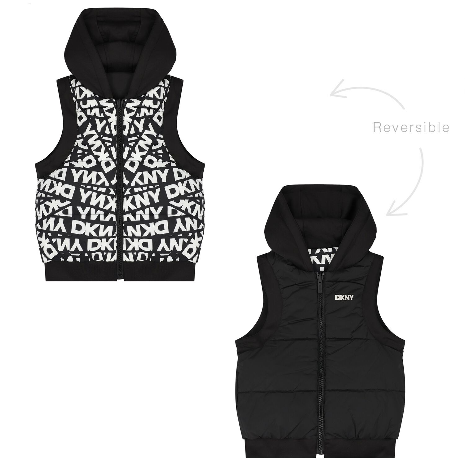 Black & White Logo Reversible Hooded Gilet, 1, hi-res image number null