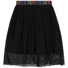 Girls Black Logo Mesh Skirt, 1, hi-res