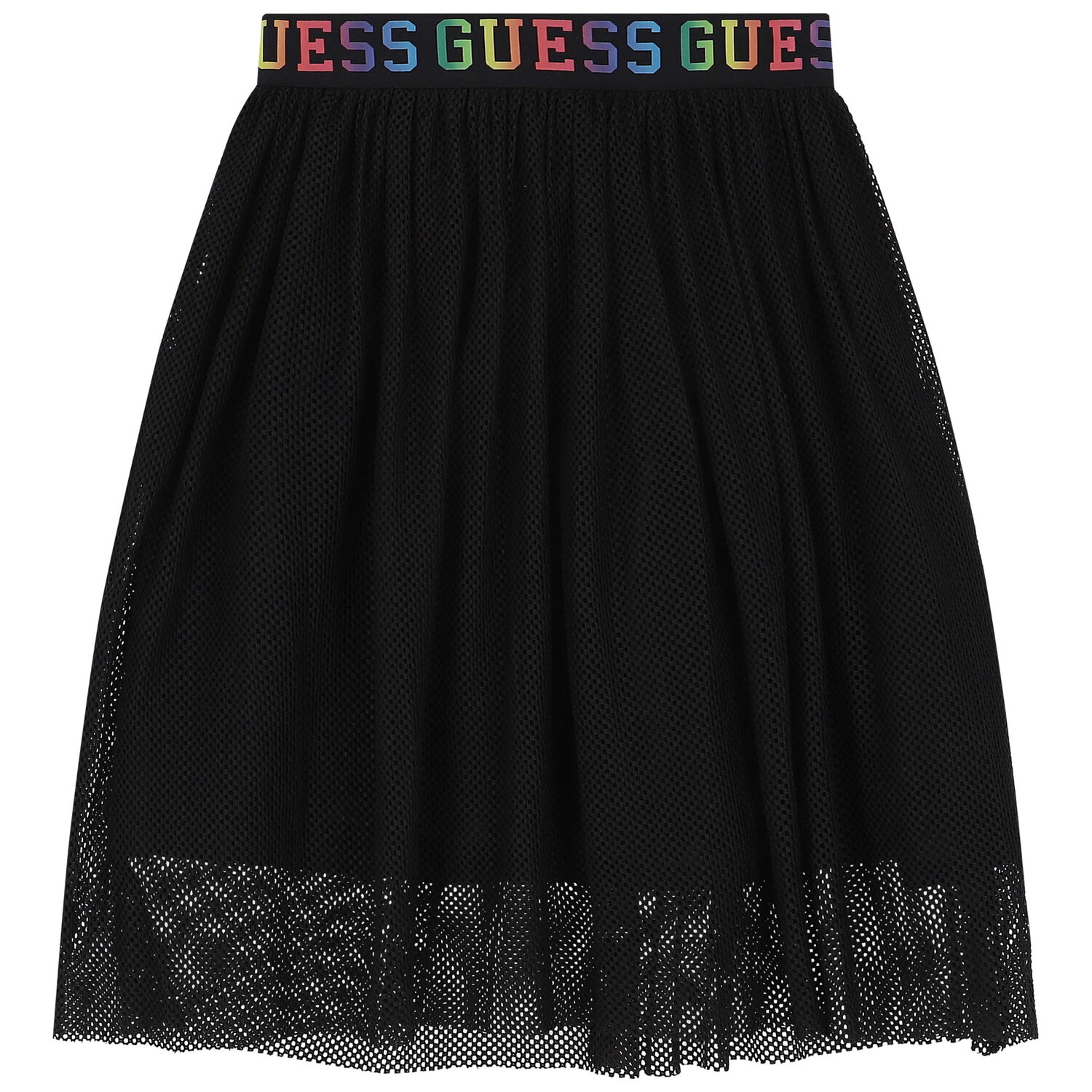 Girls Black Logo Mesh Skirt, 1, hi-res