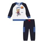 Baby Boys Navy Blue & White Teddy Bear Logo Tracksuit, 1, hi-res