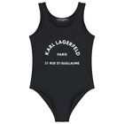 Girls Black Logo Swimsuit, 1, hi-res