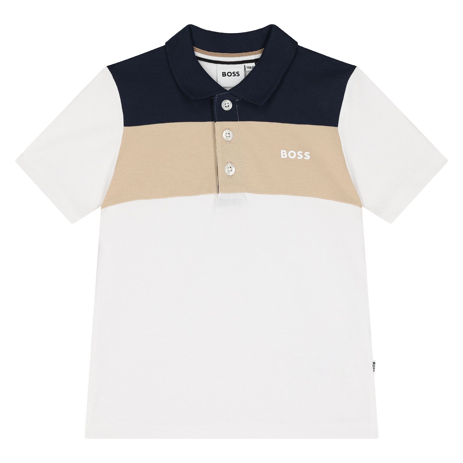 Younger Boys White & Beige Logo Polo Shirt, 2, hi-res