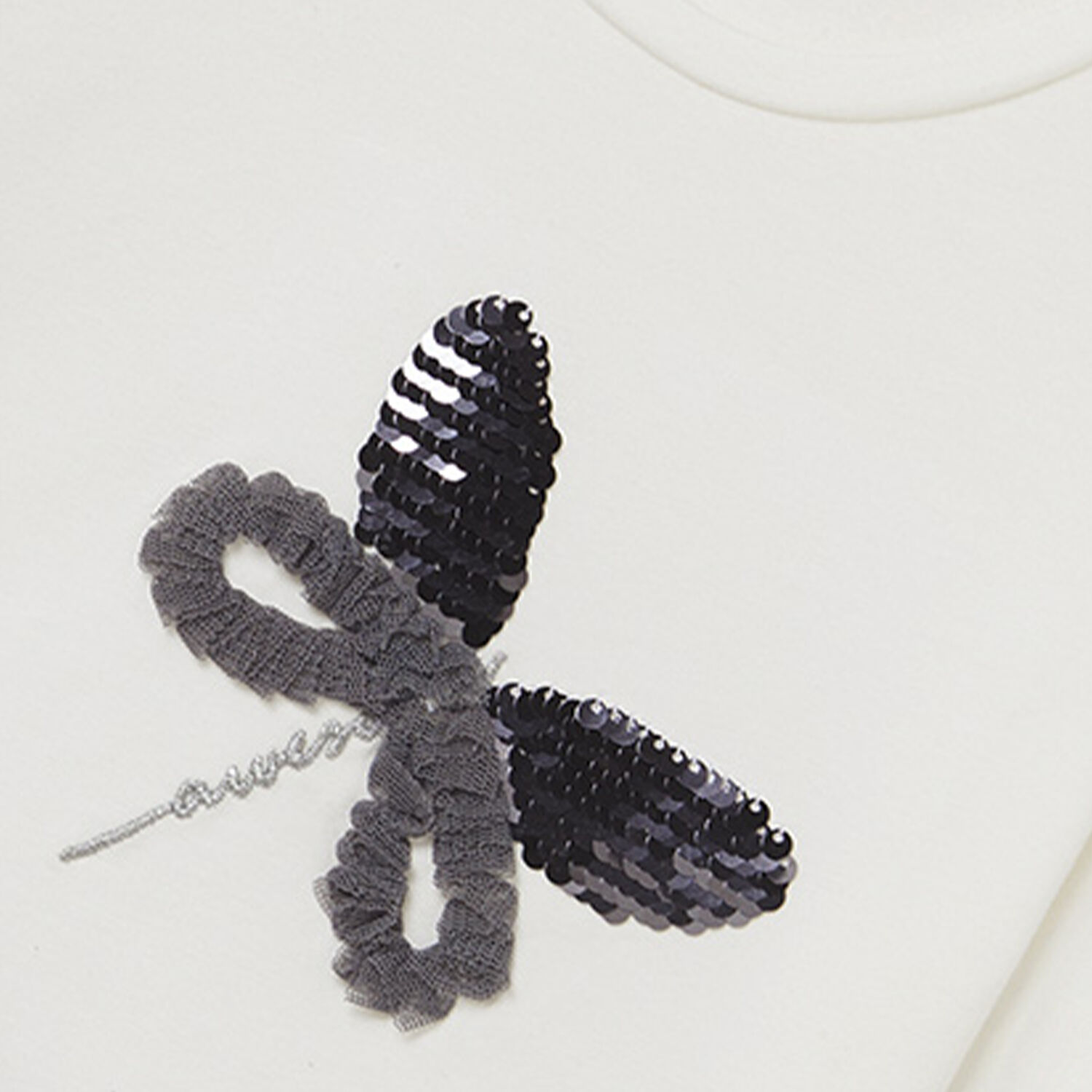 Girls White Sequin Long Sleeve Top, 1, hi-res