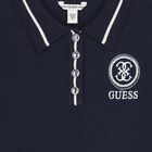 Girls Navy Blue Logo Knitted Polo Shirt, 2, hi-res