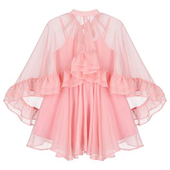 Girls Pink Chiffon Cape Dress Set